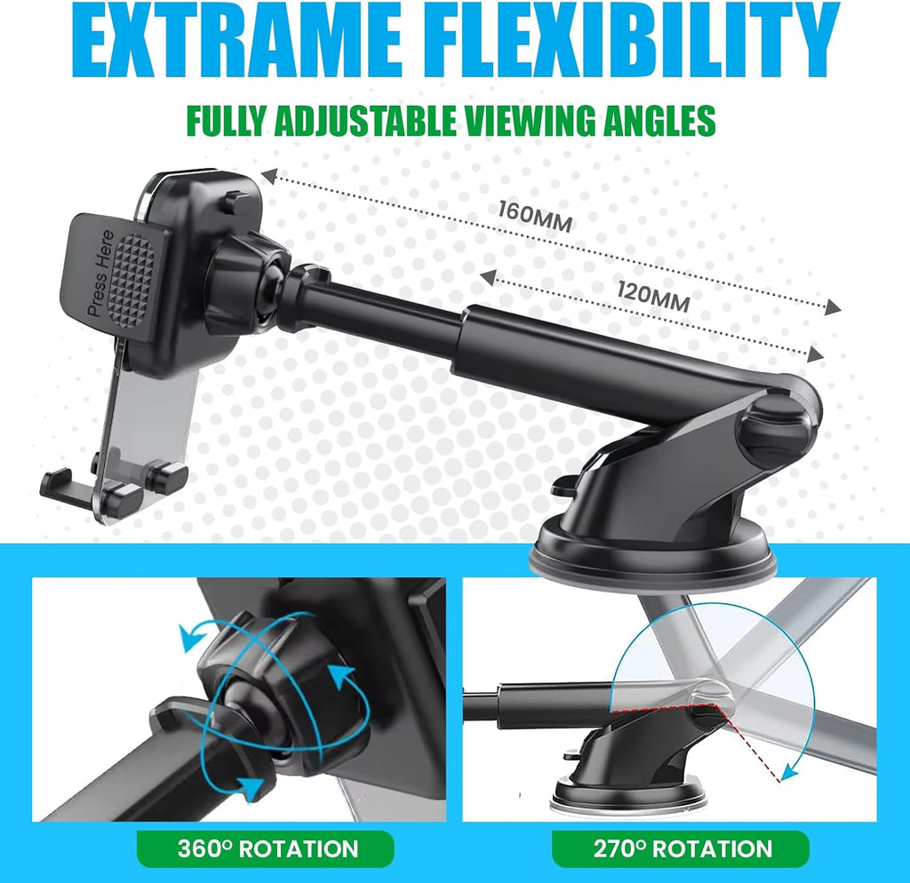 Car Phone Holder for Dashboard, Windshield, Air Vent - Universal Mount, Heavy Duty, Compatible with All Smartphones