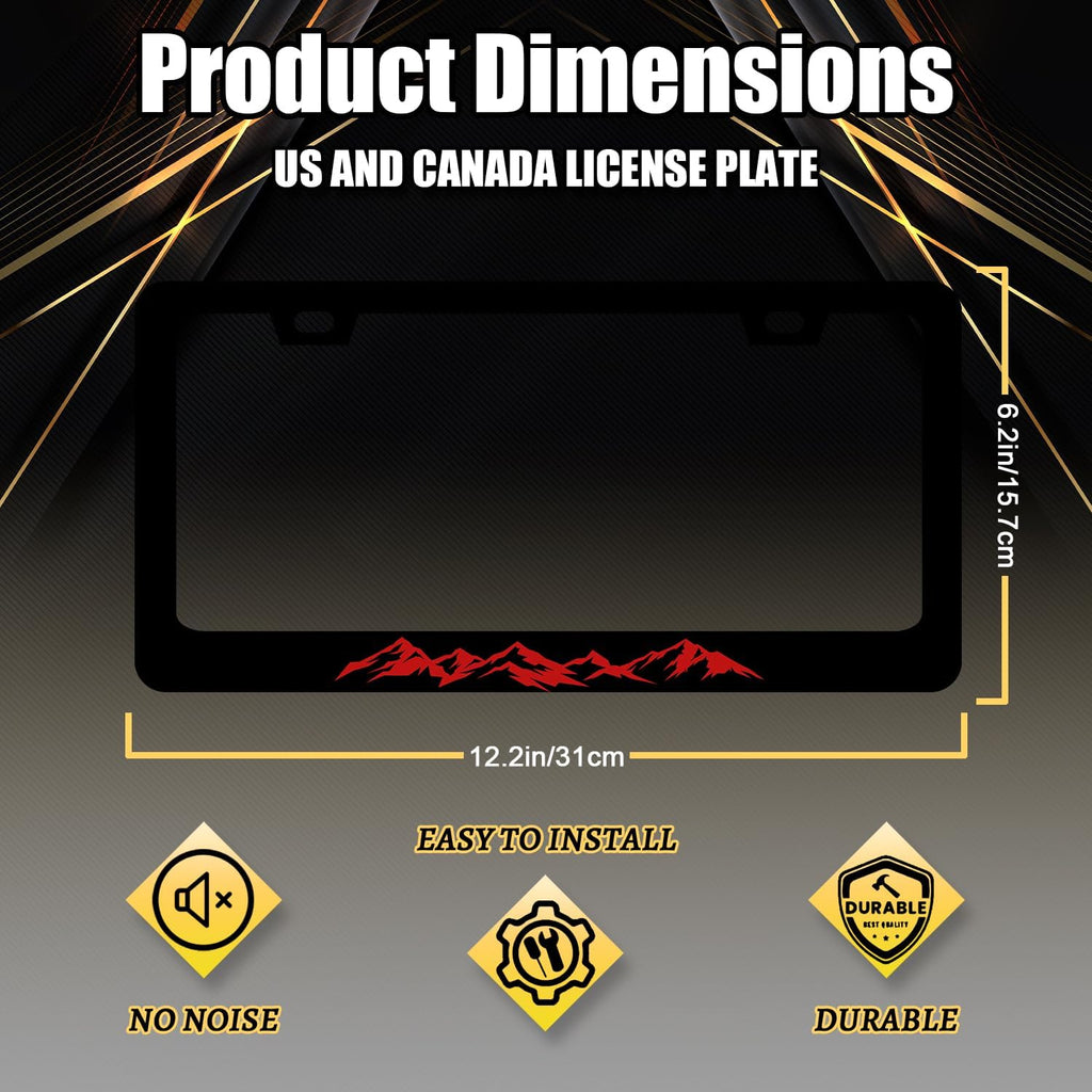 Mountain License Plate Frame Colorful Mountains License Plate Stainless Steel Funny Black Accessories Cars Decor 12.2 X 6.2 Inch with 2 Holes and Screws Fits Standard Us Ca Vehicles