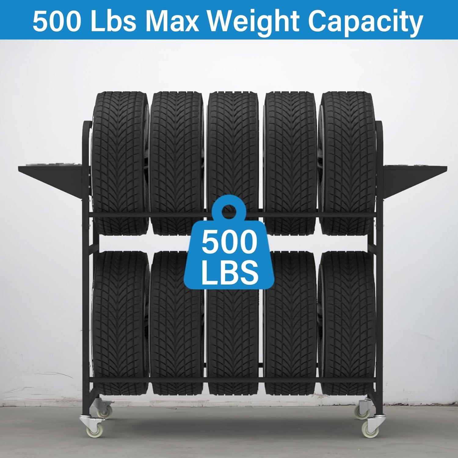 Tire Storage Rack 57" x 55.1" x 20" w/Anti-dust Cover, Adjustable Rolling Tire Rack for Garage Black w/4 Swivel Casters & 2 Storage Shelf for Garage Storage