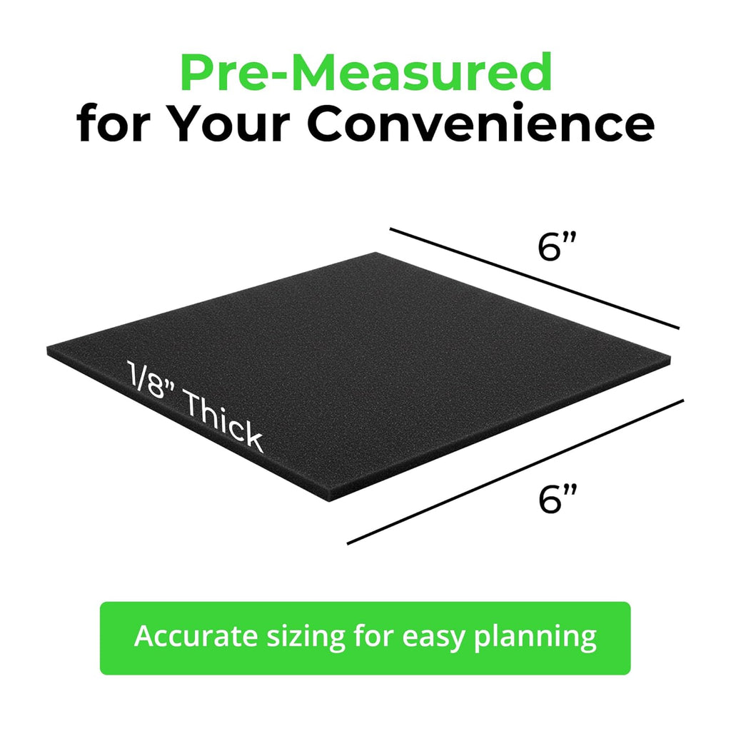 XCEL Anti Vibration Pads Furniture Pads Self Stick Versatile Adhesive Foam Rubber Pads Sheets for Appliances and Furniture, Neoprene Foam Pads Adhesive (6 in x 6 in x 1/8 in, Black - Adhesive, 8)