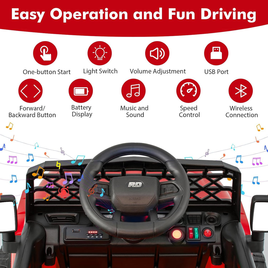Costzon Kids Ride On Truck, 12V Battery Powered Electric Vehicles w/Remote Control, Spring Suspensions, 3 Speeds, Music, Lights, Wireless Connection, Ride on Car for Boys & Girls 3+ (Red)
