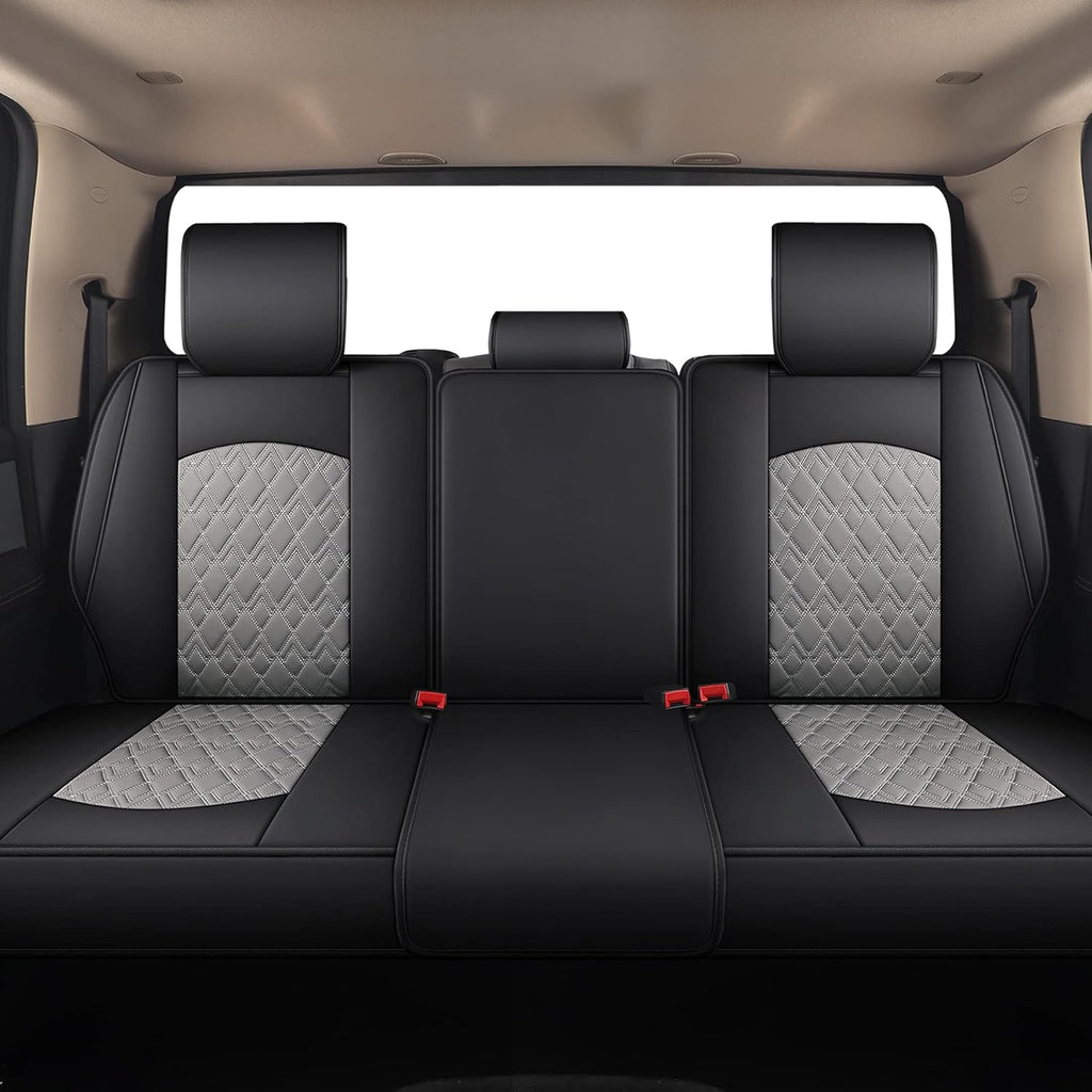 JOJOBAY Car Seat Covers for Dodge Ram Full Set,Fit Ram 2009-2025 1500/2500/3500 Pick-up Truck,Crew,Regular,Quad,Mega Cab,Waterproof Leather Seat Covers Protectors（5 PCS Full Set,Black-Grey）