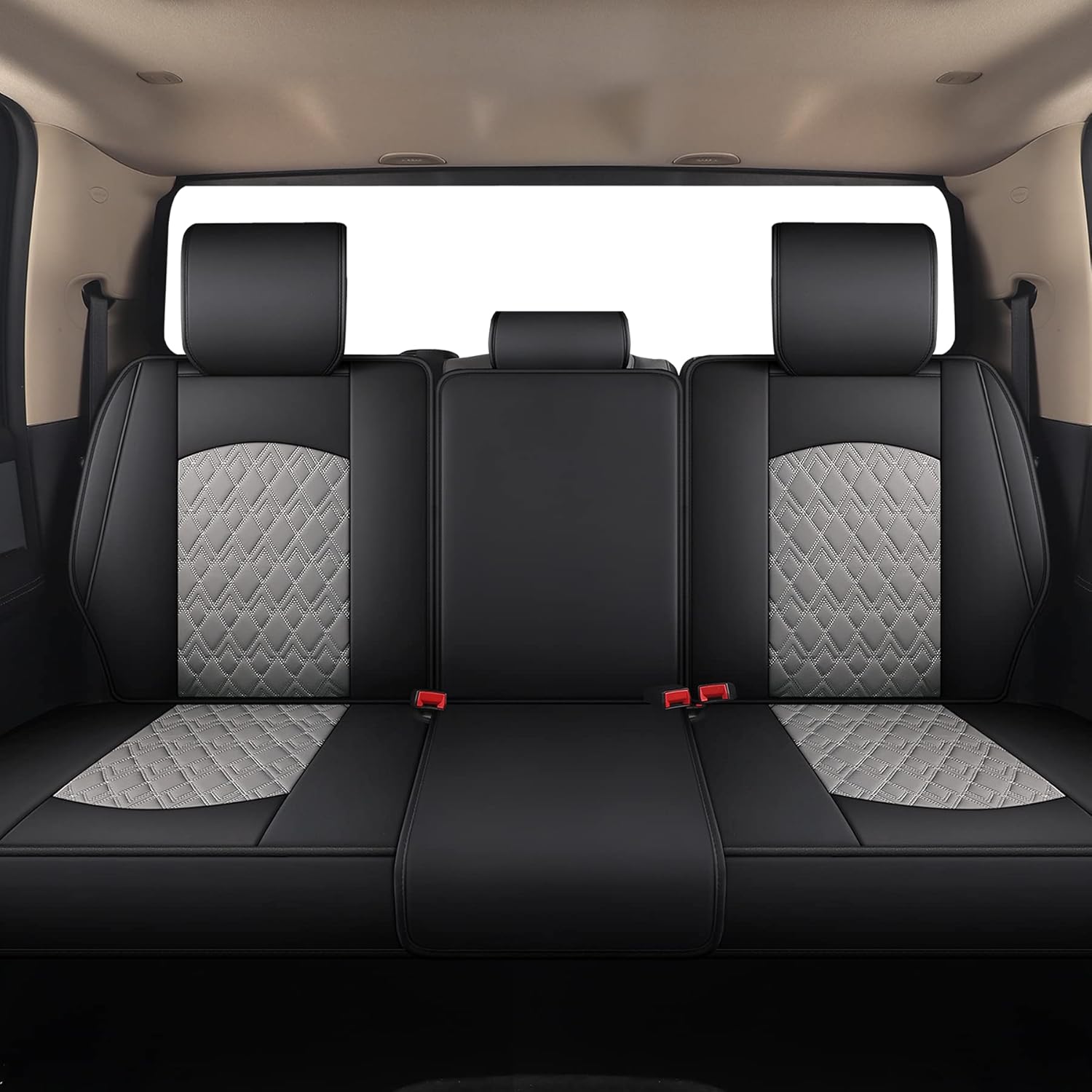 JOJOBAY Car Seat Covers for Dodge Ram Full Set,Fit Ram 2009-2025 1500/2500/3500 Pick-up Truck,Crew,Regular,Quad,Mega Cab,Waterproof Leather Seat Covers Protectors（5 PCS Full Set,Black-Grey）