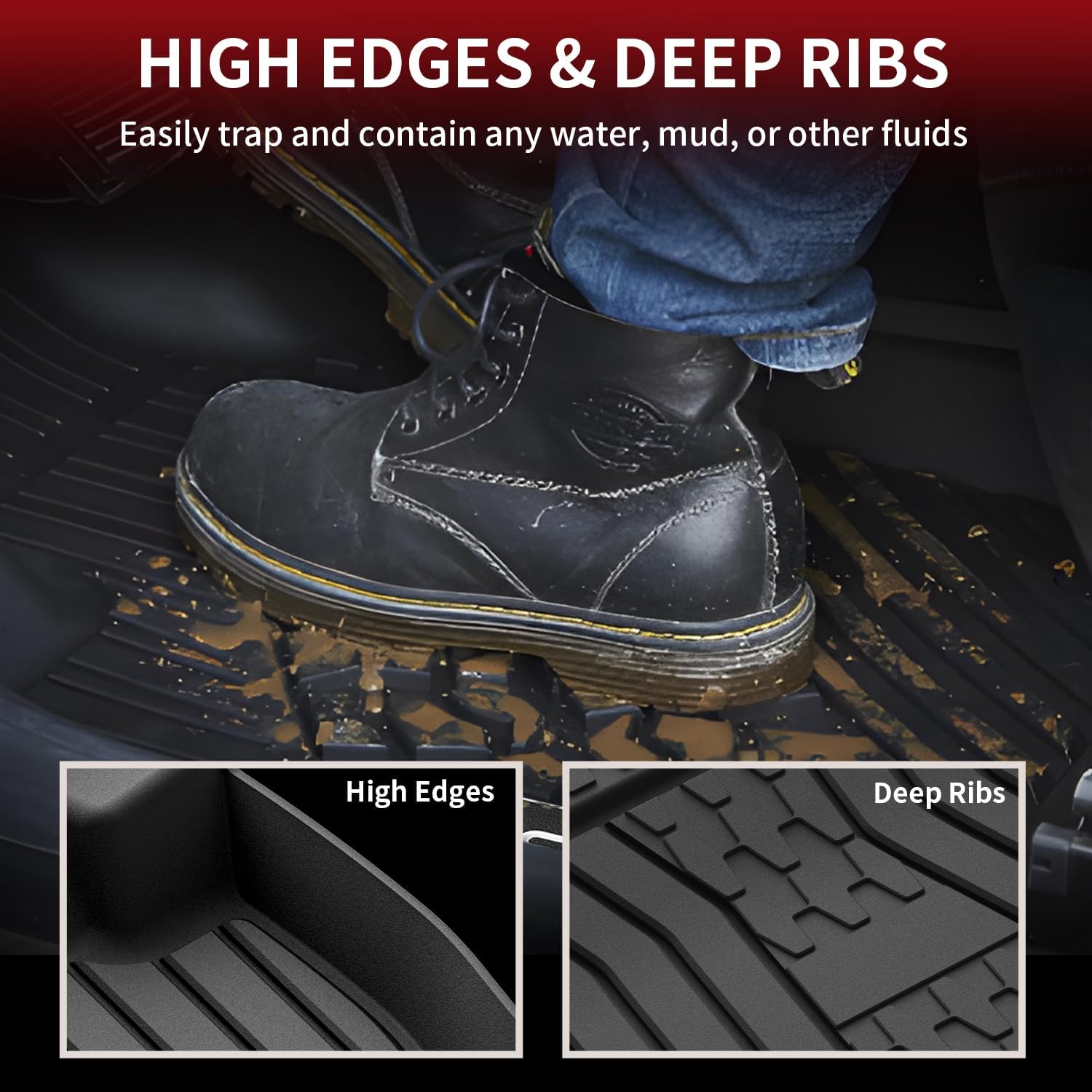 LASFIT Floor Mats Fit for Lincoln Nautilus 2019-2023/ for Lincoln MKX 2018 2017 2016 All Weather Floor Mats Custom Fit Floor Liner TPE Car Mats,1st and 2nd Row,Black