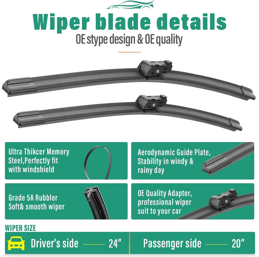 24" 20" 15" Windshield Wiper Blades Replacement for Porsche Macan 2015 2016 2017 2018 2019 2020 2021 2022 2023 2024 2025 Premium All Weather Front Rear Wipers Set - OEM Quality (Pack of 3)