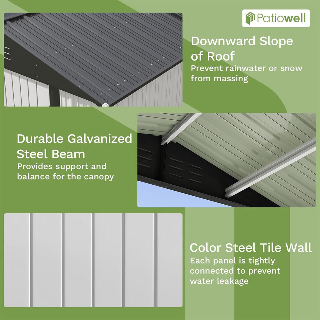 Patiowell Outdoor Storage Shed 8x6 FT, Garden Tool Storage Shed with Sloping Roof and Double Lockable Door, Outdoor Shed for Backyard Garden Patio Lawn, White