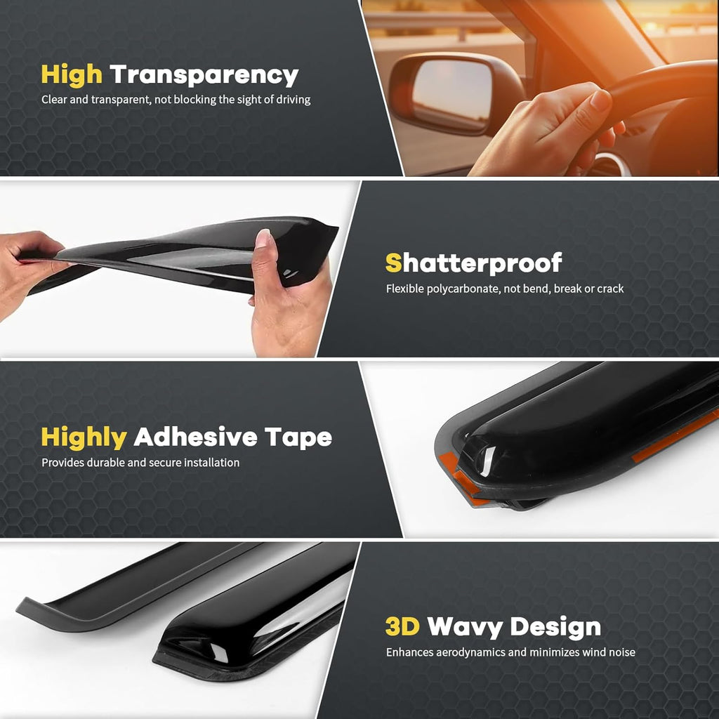 4 PCS in Channel Rain Guards for 2009-2018 Dodge Ram 1500 Quad Cab, Smoke Tinted Vent Window Visors, Side Window Deflectors Vent Shade Shield, 2010 2011 2012 2013 2014 2015 2016 2017