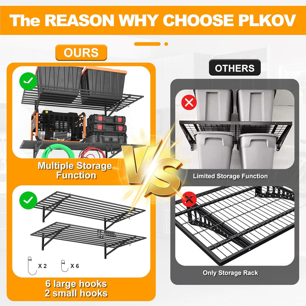 2-Pack 2×4ft Steel Garage Wall Shelving, 500lbs Each Load Capacity, Black, Hooks, Tool & Equipment Storage