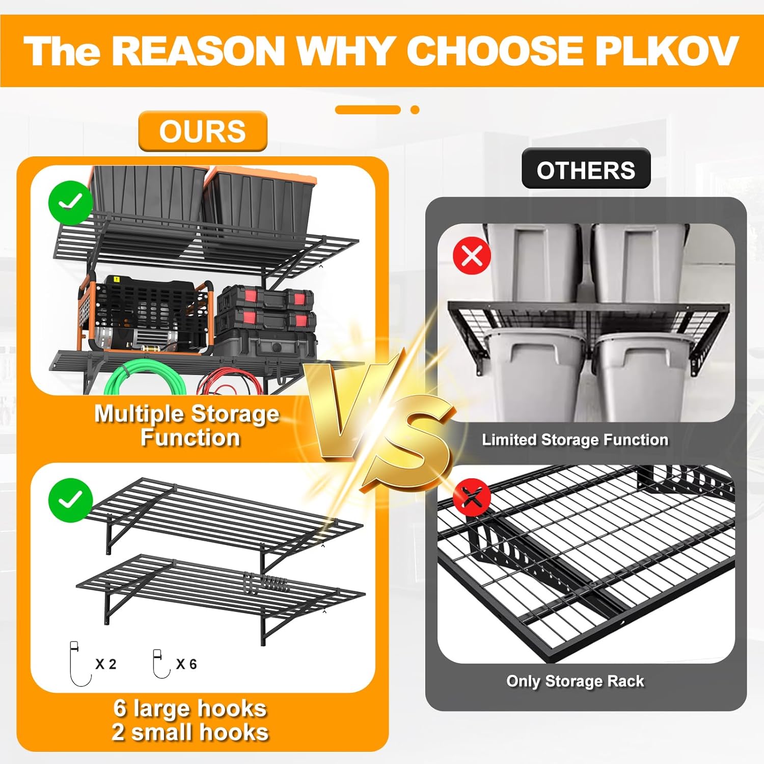 2-Pack 2×4ft Steel Garage Wall Shelving, 500lbs Each Load Capacity, Black, Hooks, Tool & Equipment Storage