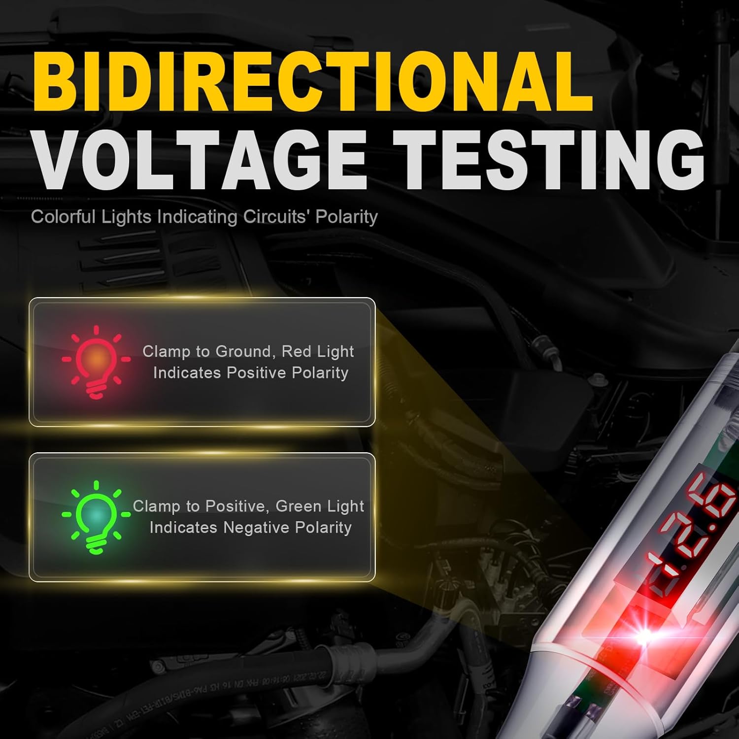 Automotive Test Light 5-90V Digital LED Circuit Tester with Voltage Display, Auto Bidirectional Light Tester, Electrical Voltage Tester with Extended Spring Wire & Probe for Car/RV/Vehicles