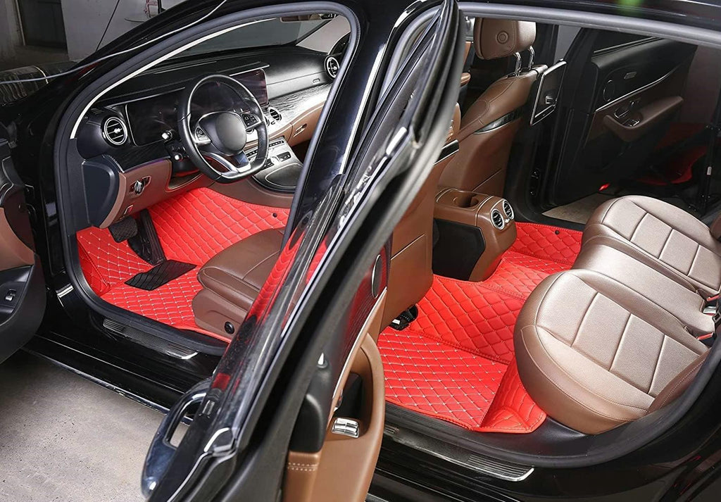 Custom Artificial Leather Waterproof All-Weather Car Floor Mats Fit for 99% Sedan SUV Sports Car Vehicle Car Mat (Orange Black Beige)