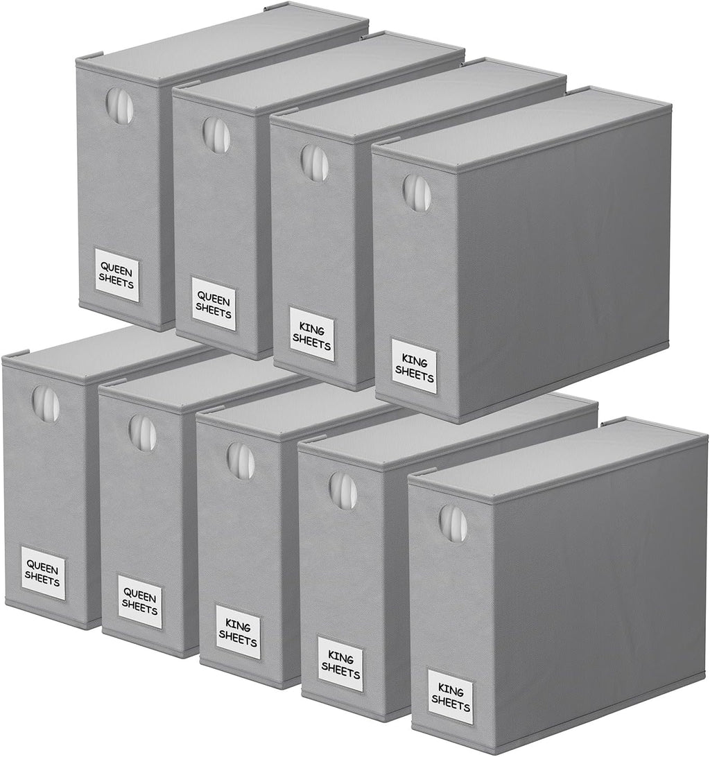 SpaceAid 9 Pack Bed Sheet Organizers and Storage, Foldable Sheet Organizer with Window for Linen Closet, Set Folder Keeper for Queen & King Size Bedding Storage (Gray)