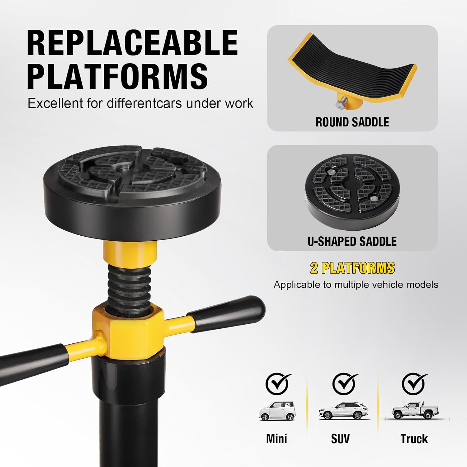 YELLOW JACKET 3/4 Ton Underhoist Support Stand with Two Wheels, Lifting from 43.3" to 70.9", Bearing Mounted Spin Handle, Contoured Saddle, Supports Vehicle Components, Self-Locking Screw