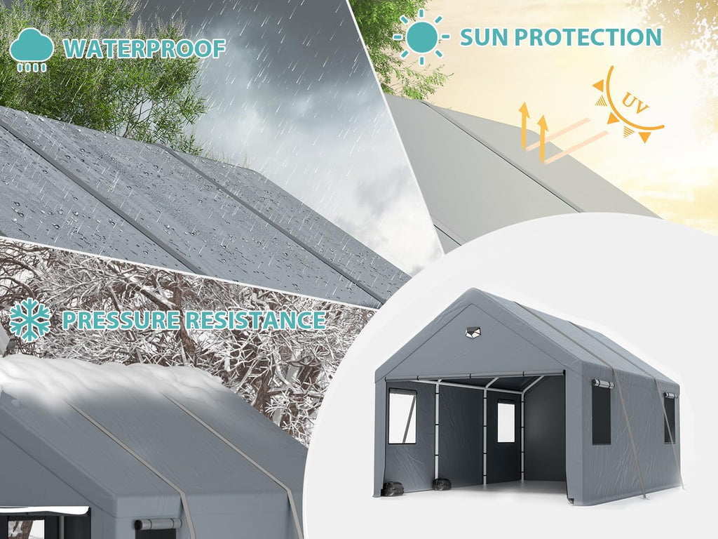 Carports 10X20 Heavy Duty，Car Ports with 180G Removable Side Walls, Carport Canopy, Portable Car Port Garage, Car Shelter All Weather,Gray
