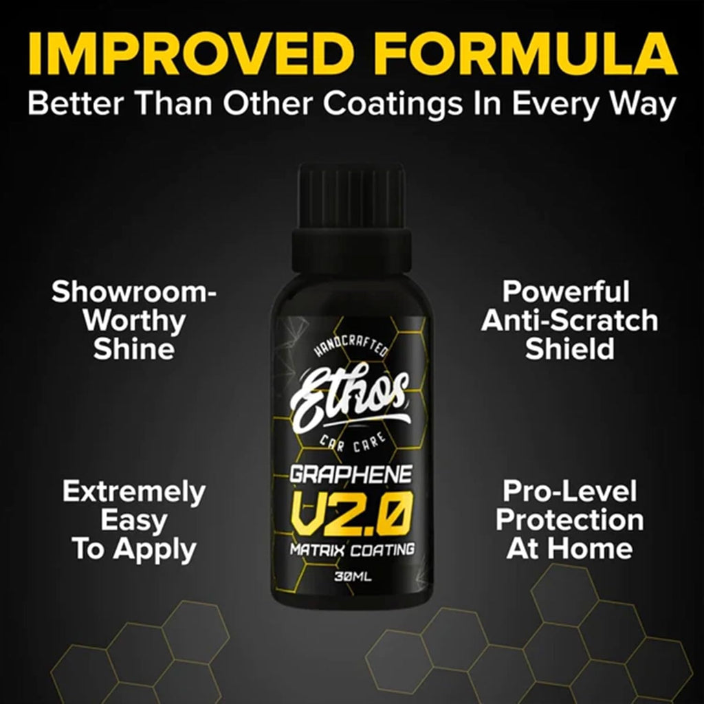 Ethos Handcrafted Car Care Graphene Matrix Coating with Applicator - Graphene Ceramic Coating | 5+ Years of Protection | Incredible Hydrophobic - Revolutionary Graphene Nanotechnology