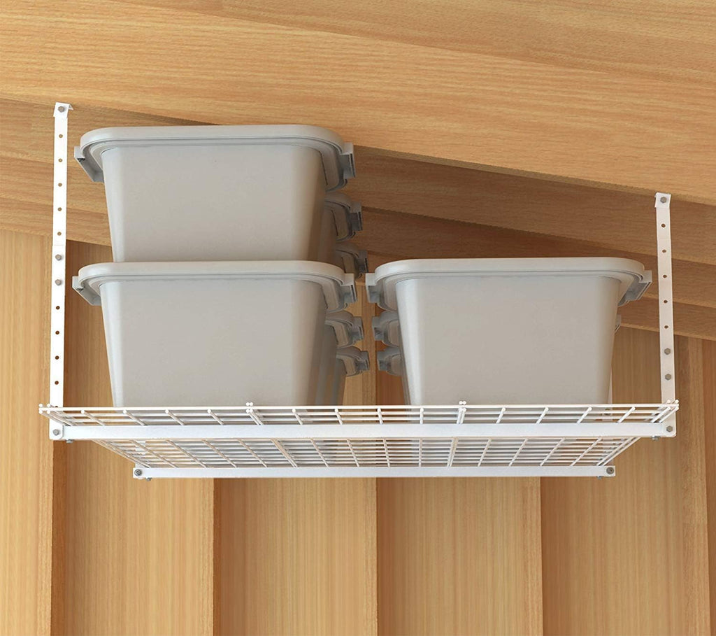 Overhead adjustable Garage Storage Rack,Heavy Duty Steel Garage Storage System, 45-Inch x 45-Inch, White