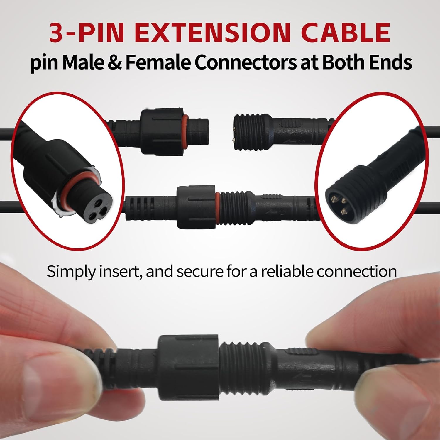 4 PCS 4FT 3 Pin RGB Rock Light Extension Wire, Design for Our Brand's Rock Lights, Other Brands Must Meet The Conditions of which Length of The Male Plug is 0.24 Inches and The Female is 0.39 Inches