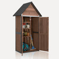 Outdoor Storage Shed with Floor and Waterproof Roof - Metal Framed Tool Cabinet with Adjustable Shelves - Double Lockable Doors for Backyard, Garden, Patio (Deep Brown)