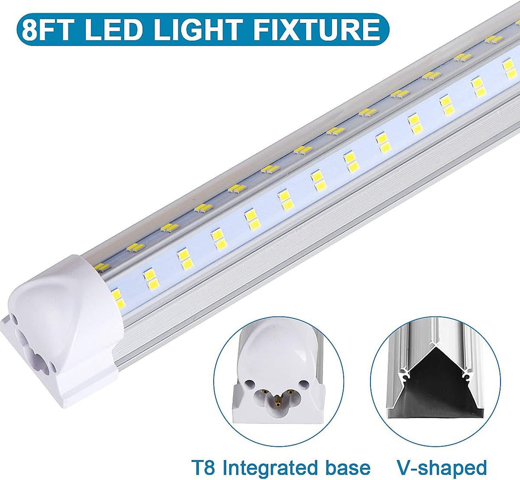 4 Pack,Led Shop Lights, 8FT Led Shop Light,144W 6000K 19500LM Clear White,Led Shop Light 8FT 110V Linkable Integrated 4 Row V-Shape for Shop Garage,Warehouse