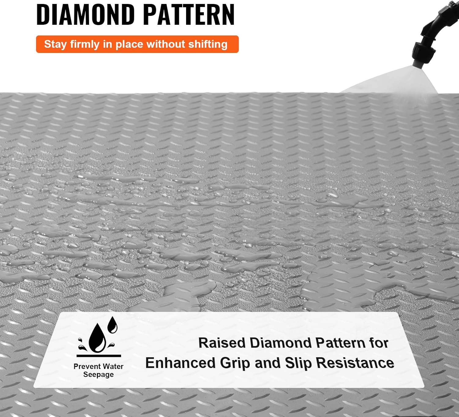 VEVOR Garage Floor Mat, 19 x 4.9 FT PVC Garage Flooring Roll, Non-Slip Diamond Texture, 93.65 sq.ft Covering Space, Garage Mats for Under Cars, for Gyms Boats Car Trailer, Gray