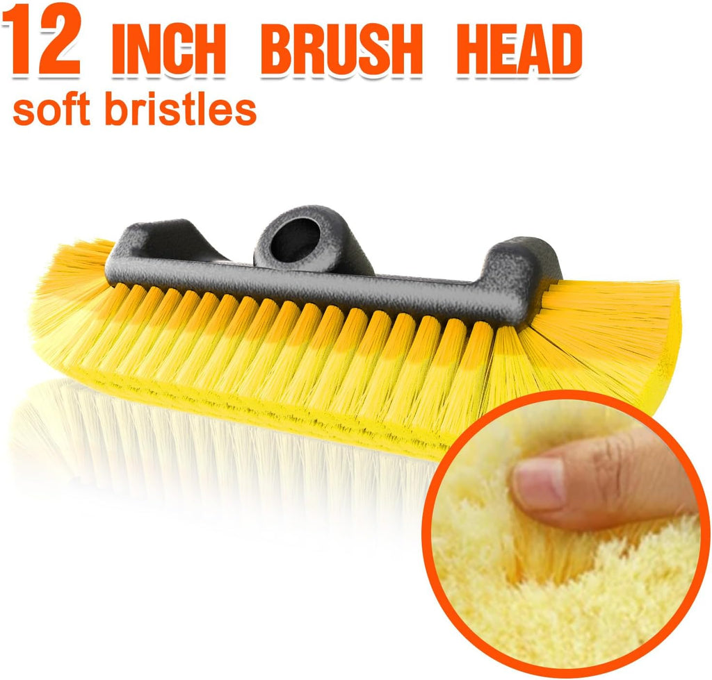 16FT Car Wash Brush with Long Handle, Car Cleaning Brush with 12 Inch Soft Bristle, Solar Panels Cleaner with Telescoping Pole for RV, Truck, Boat, House Siding