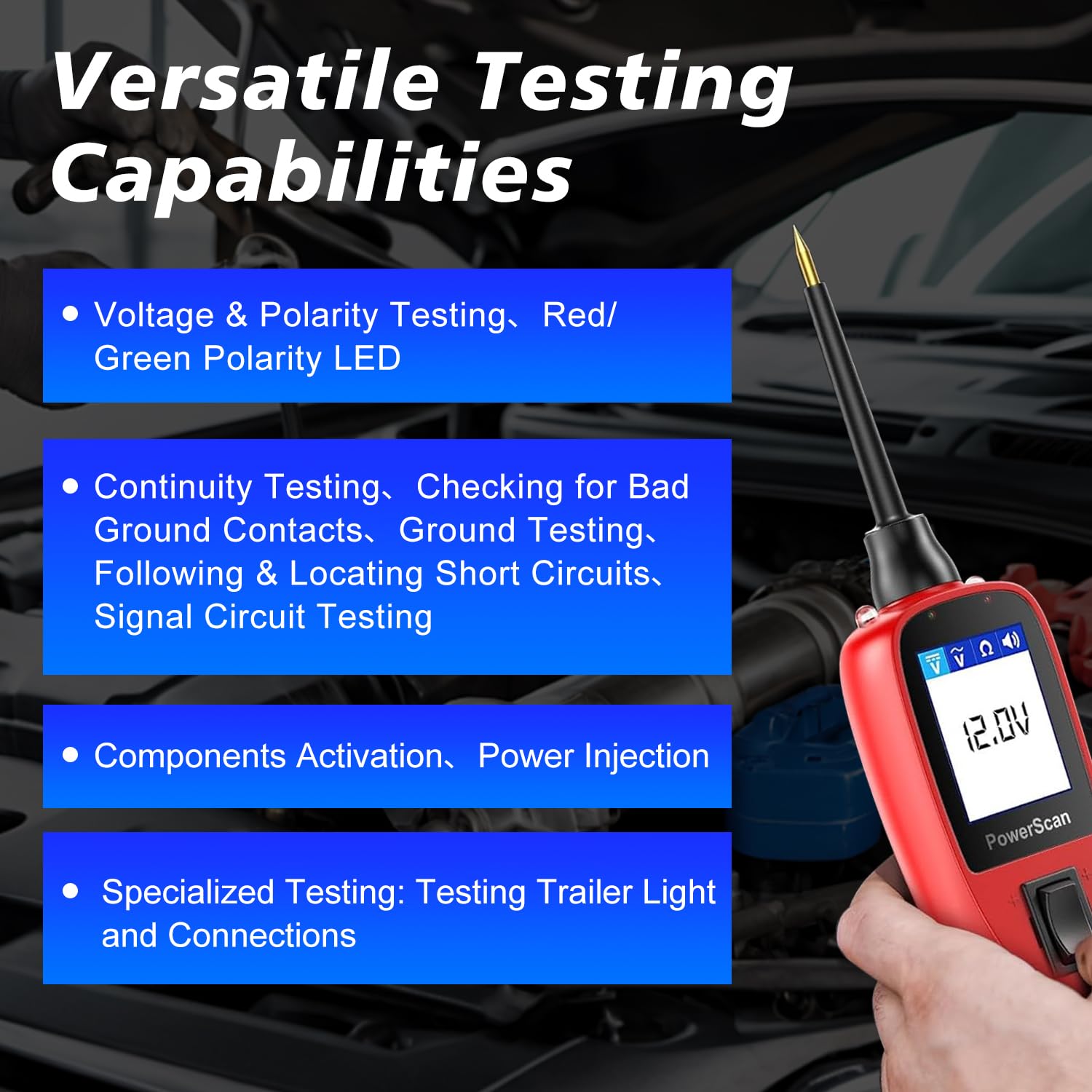 Autel PowerScan PS100 Power Circuit Probe Tester, Breaker Finder, 12V 24V Automotive Electrical Diagnostic Tool with 20ft Extension Cable, AVOmeter, Test Light, Continuity Checker, for 99% Cars