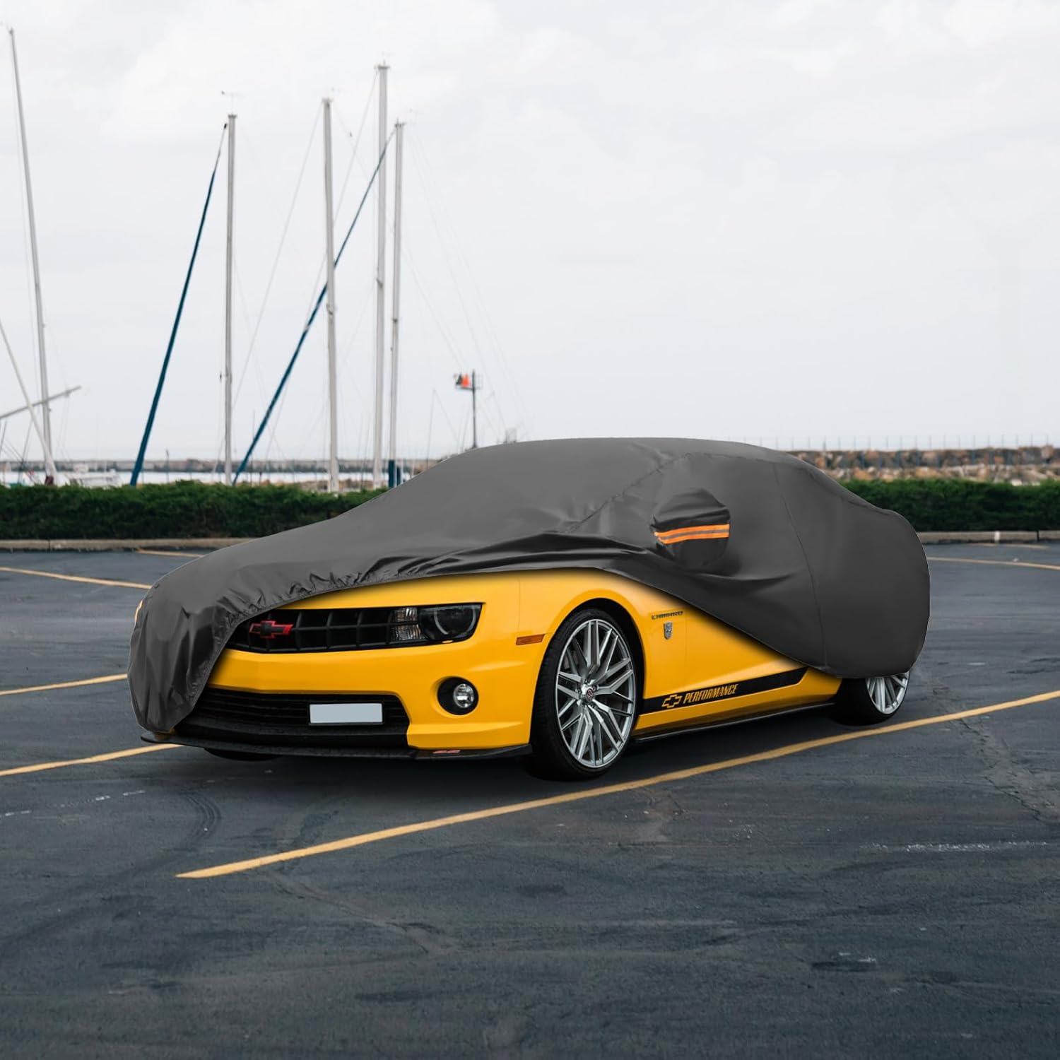 MORNYRAY Compatible with Chevy Camaro,Car Cover Outdoor Waterproof Sun Rain Snow Hail Protection with Driver Door Zipper (Black, Custom Fit Chevy Camaro)