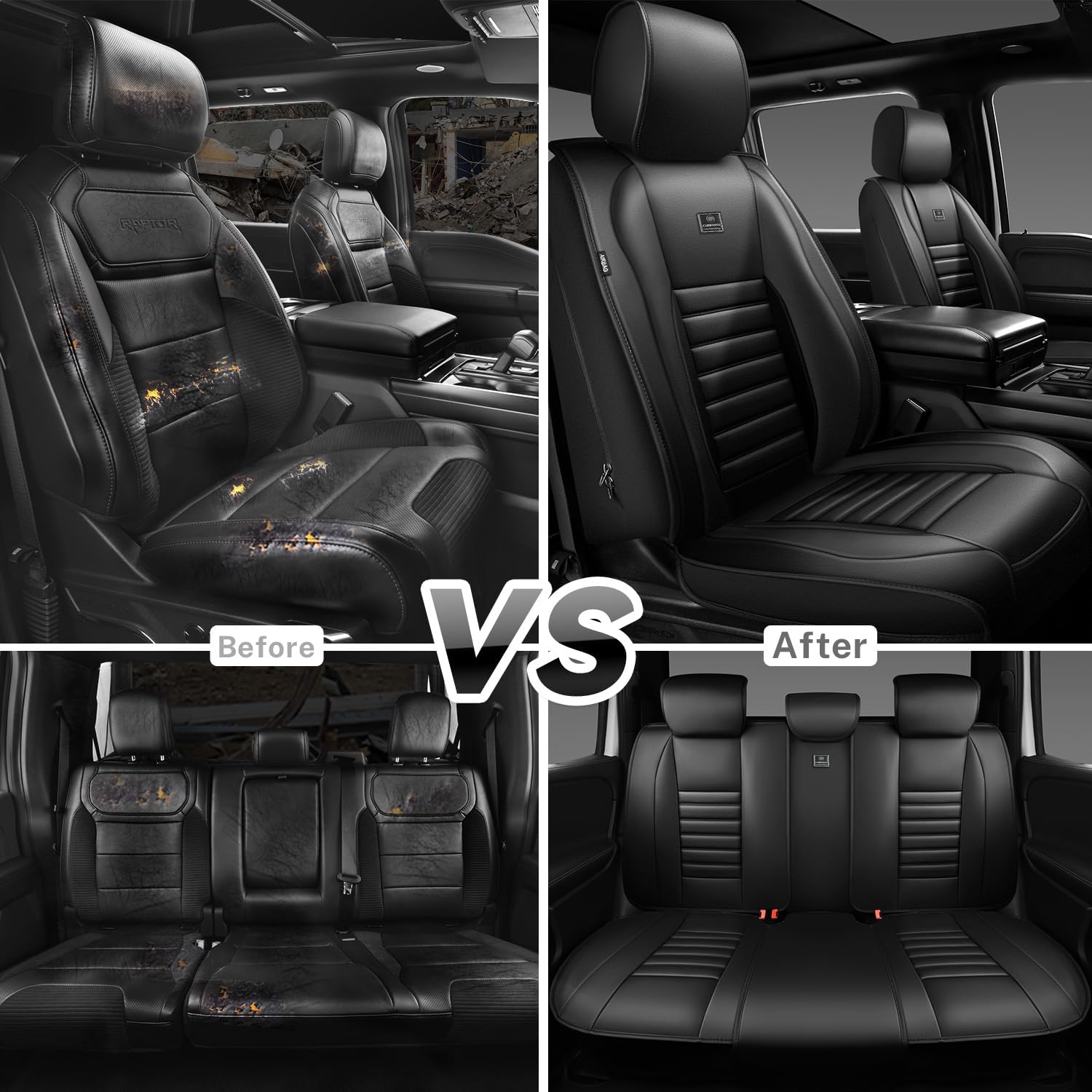 CAR PASS Nappa Leather Car Seat Covers Full Set, Luxury Seat Protector for Cars, Waterproof Anti-Slip Car Seat Cushion Armrest Compatible Airbag Universal for Sedan SUV Pick-up Truck Automotive, Black