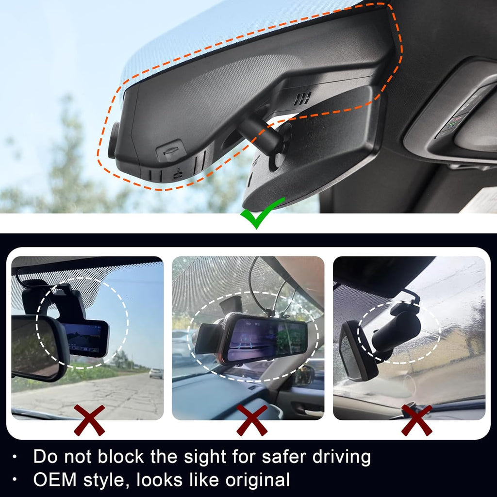4K Dash Cam Custom fit for GMC Yukon, Yukon XL 2021-2022 (Model B), SLE SLT AT4 Denali, Integrated OEM Look, UHD 2160P Video, WiFi & App, G-Sensor, Loop Recording, Easy to Install, 128GB Card