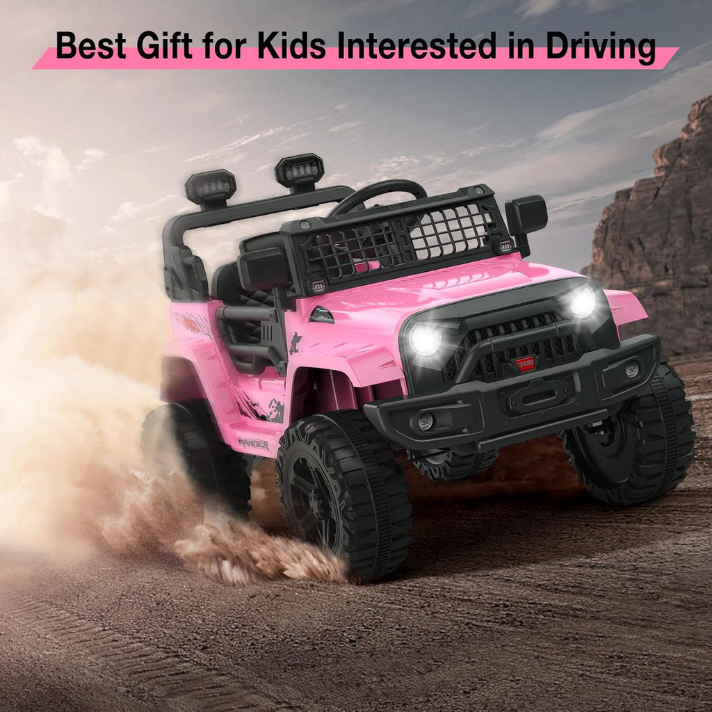 12V Kids Electric Ride On Truck Car w/Parent Remote Control, Spring Suspension, LED Lights & AUX Port | Outdoor Ride Toy for Boys Girls