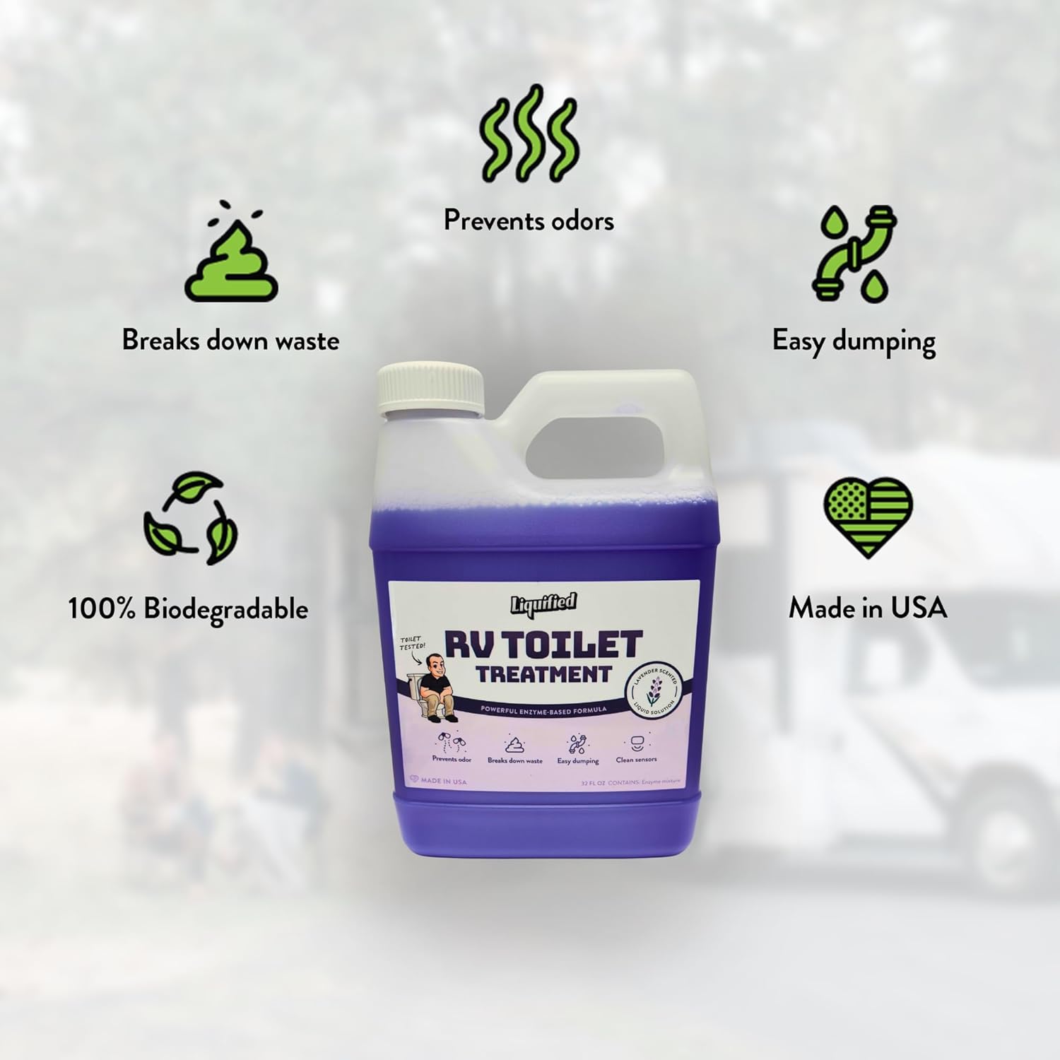 Liquified RV Toilet Treatment - Lavender, 32oz Standard Pour Bottles (3-Pack) - Septic Safe Holding Tank Cleaner, Waste Dissolver & Odor Eliminator - Made in USA