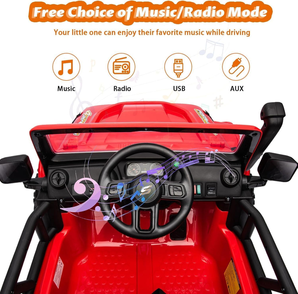 Hetoy 24V 2 Seater Ride On Car for Kids, Electric Truck with Remote Control, Ride on Truck w/ 4-Wheeler Suspension, 4x55W Powerful Engine, 4WD Battery Powered, LED Lights, Soft Braking(Red)