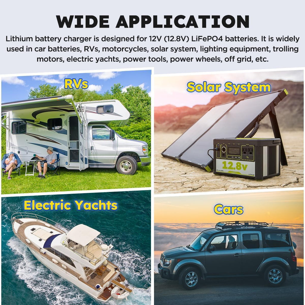 12V 20A Lithium Battery Charger 14.6V LiFePO4 Battery Charger for 12.8V LiFePO4 Lithium Deep Cycle Rechargeable Battery 0V Wake Up 12 Volt Charger with 2 Connectors for RV, Boat, Car, Marine, Solar