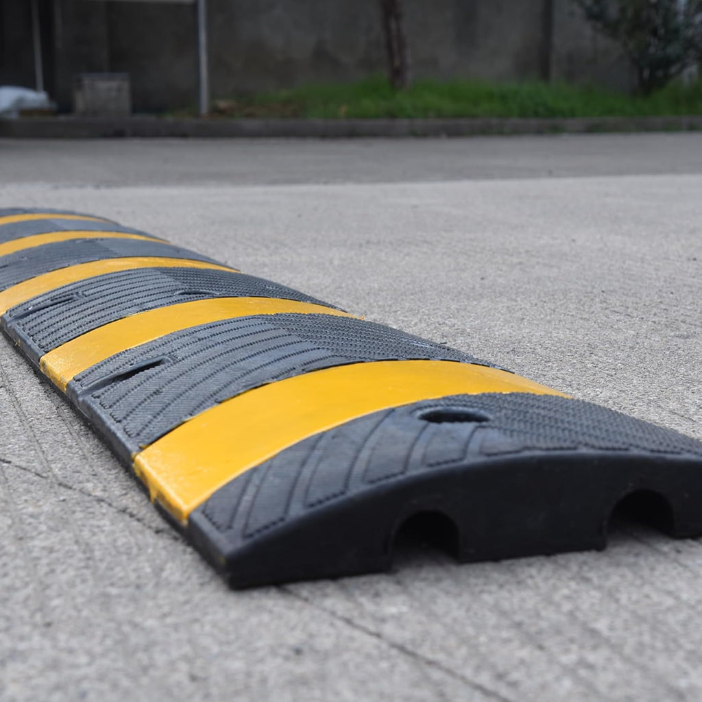 Orangestar Speed Bumps 2-Pack, 6FT Heavy Duty Rubber Driveway Bump with 8 Screws for Asphalt, Concrete, Gravel, 2-Channel Cable Protector