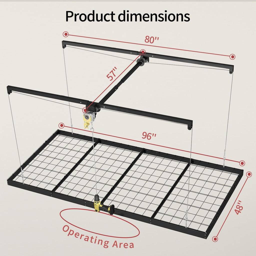 Garage Ceiling Storage Racks – 4x8 FT Overhead Garage Storage Rack with Safety Lock, Heavy-Duty Ceiling Mounted Lift System and Storage Organizer, Ideal for Maximizing Overhead Space, 325 lbs Capacity