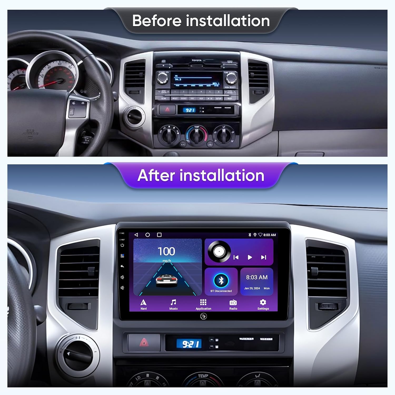 for Toyota Tacoma Radio Upgrade 2005-2015, QLED Touch Screen Car Stereo 9 inch Android 13 Head Unit Replacement with Wireless CarPlay Andriod Auto GPS Navigation 5G WiFi Build in 48EQ FM Radio(2+64G)