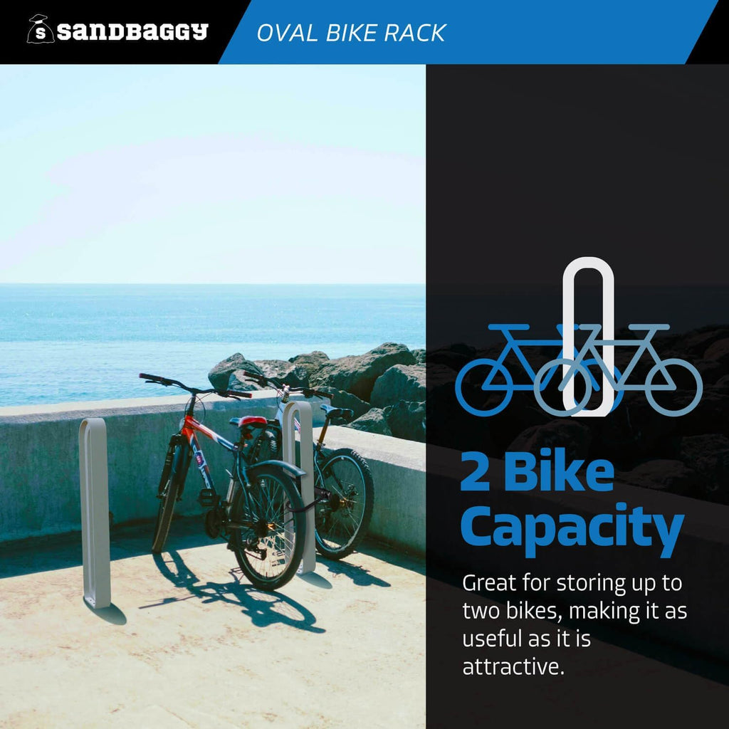 Sandbaggy Modern Commercial Bike Rack | 6.5” x 3” x 35” Oval Design | In-Ground | Anchor Bolts Included (Green, 2)
