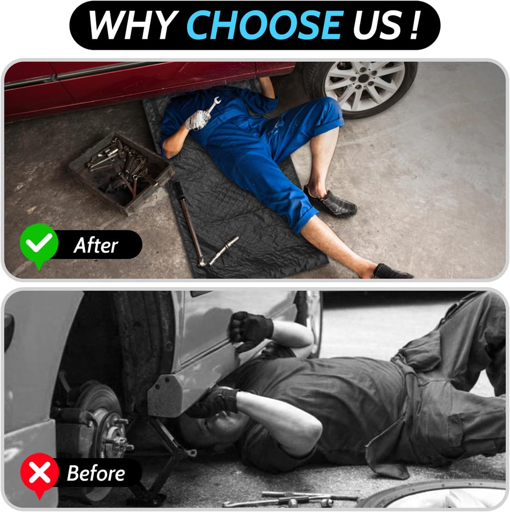60''x28'' Foldable Car Repair Pad, Black Automotive Maintenance Mat, for Low Clearance, Special Roads, Long-Distance Trucks, Mechanics Pad, Automotive Repair Mat