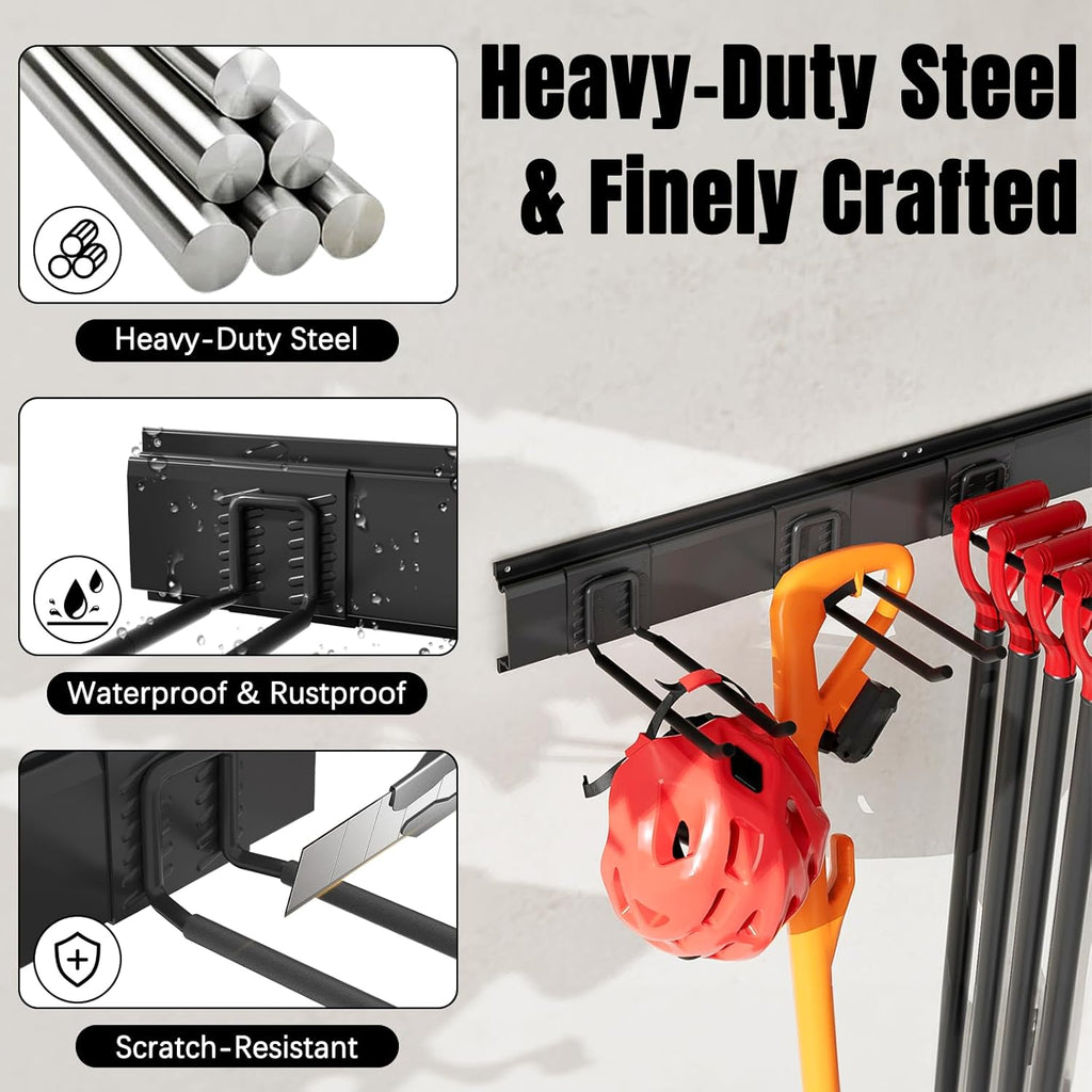 Garage Garden Tool Organizer Wall Mount, Heavy Duty Garage Tool Storage Rack 32 Inches, Max Load 220lb - Shovel, Rake, Folding Chair, Weed Eater Storage