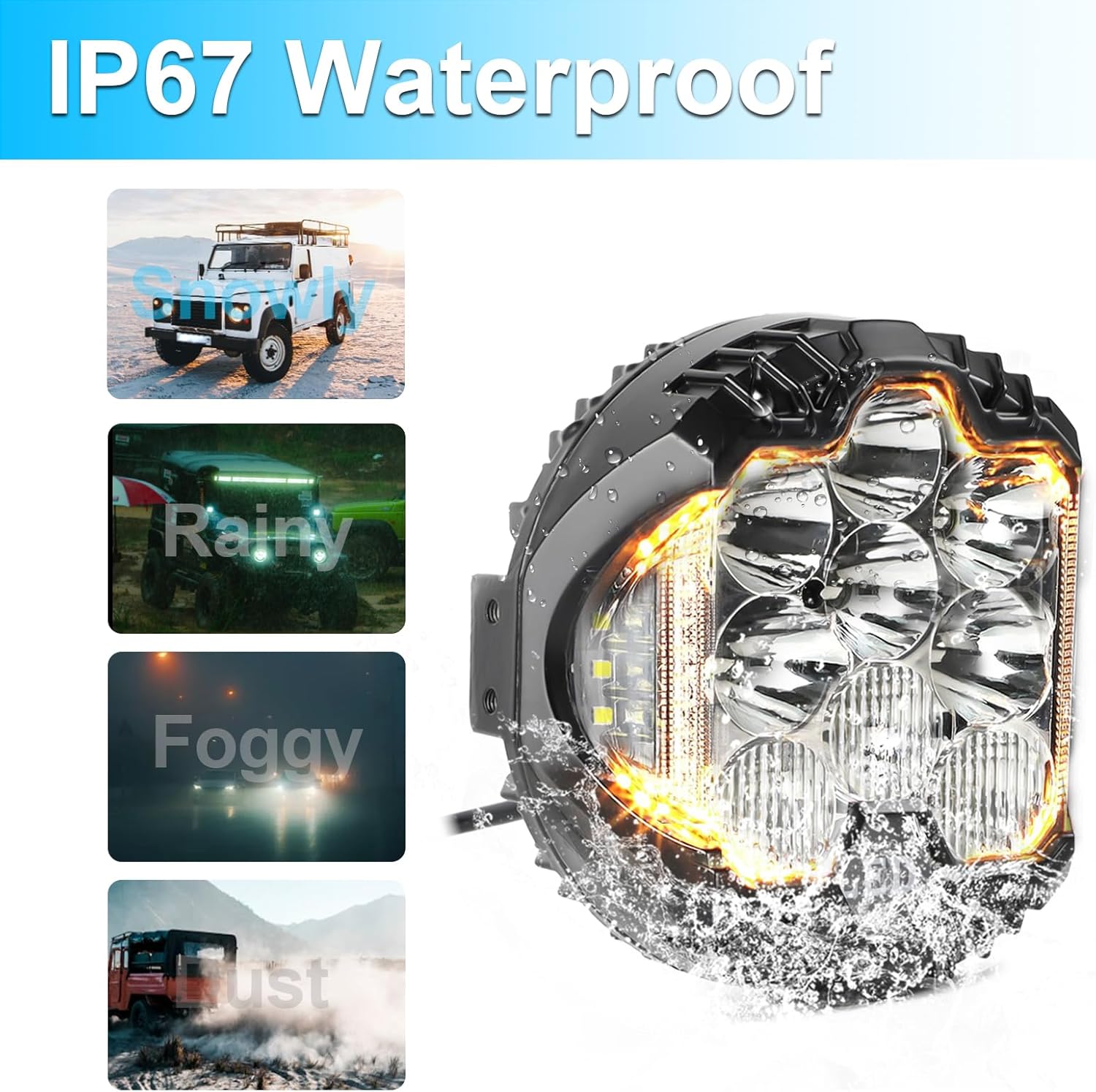 LIGBT 2PCS 7 Inch Round LED Offroad Light with DRL 90W LED Off Road Lights Super Bright Driving Spot Light Bar with Amber DRL Side Shooter Lights Waterproof 12V 24V for Pickup Trucks SUV UTV