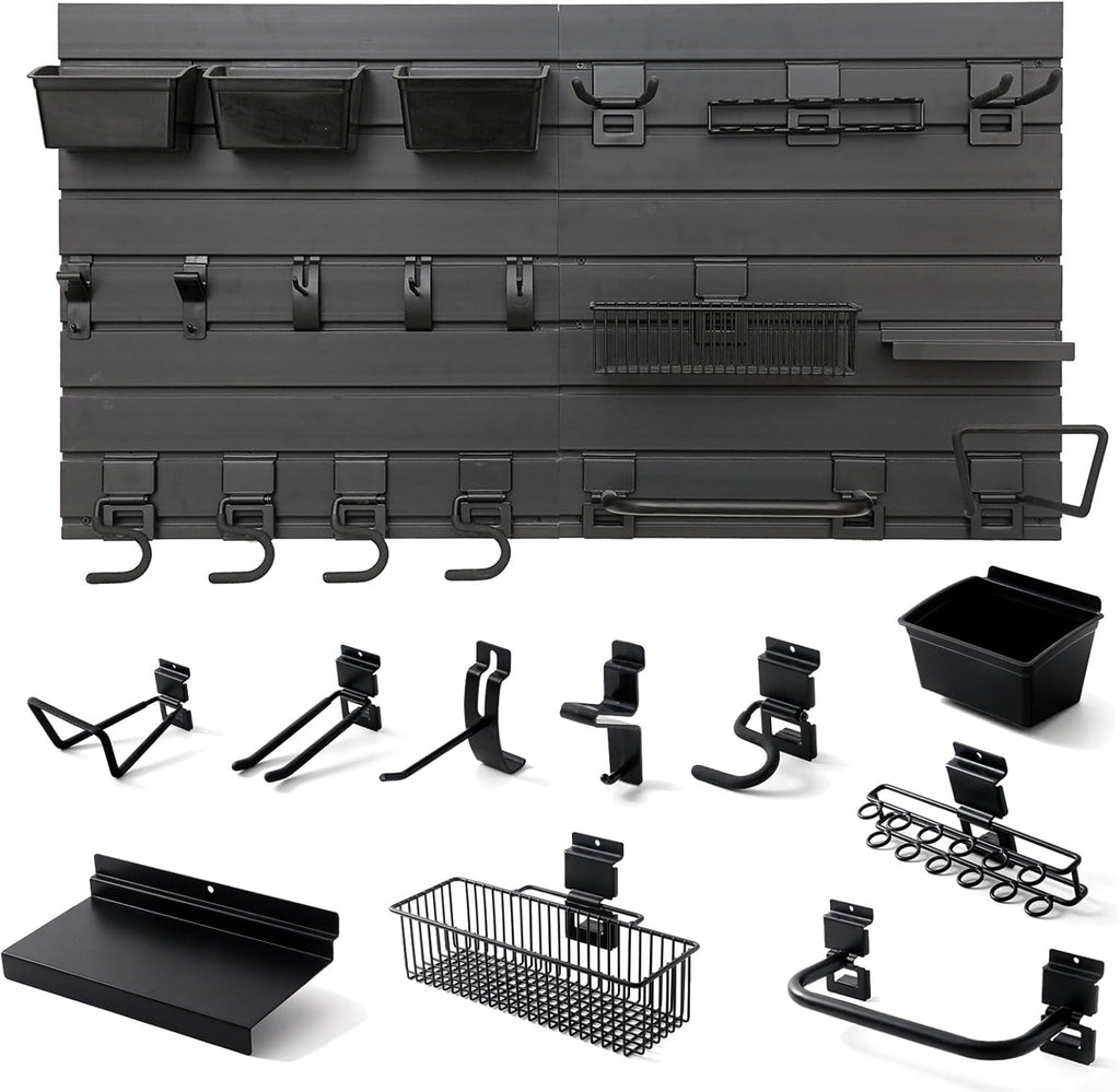 Black Tool storage wall Broom Holder Mop Hanger Wall Mount Plastic nano-molecule Organization Garage Storage System Garden Kitchen Tool Organizer Wall Control 2ft 3.8 ft.