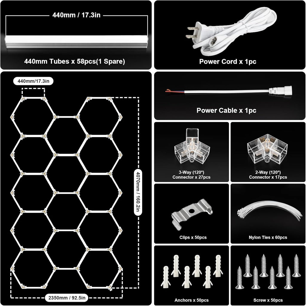 BRILLIHOOD Hexagon Garage Lights, LED Honeycomb Garage Lights, 456W, 54720LM, 6500K Super Bright, 14 Grid Systems Car Detailing Lighting for Warehouse Workshop Basement Gym