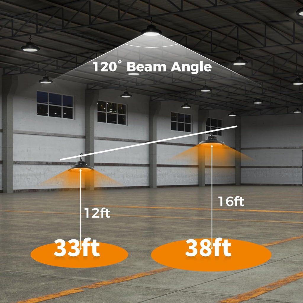 LED High Bay Lights 180W UFO Shop Lights 32400 LM 6000K Commercial Bay Lighting Fixture IP65 5ft Cable Plug & Play for Warehouse Factory Garage Workshop Barn 2 Pack