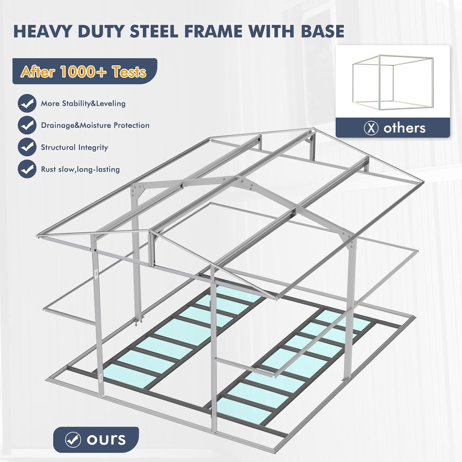10x12 FT Metal Outdoor Shed with Floor Frame Kit Extra Large Waterproof Tools Storage House with Transparent Top Panel Windows Air Vent for Garden Backyard to Store Bikes,Lawnmower,Dark Grey