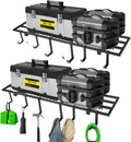 Garage Wall Shelving, 1X4 ft Garage Storage Rack,Heavy Duty Wall Mounted Storage Shelf With 12 Hooks-Each Loads 200lbs Metal Wall Shelf,Black,2Pack
