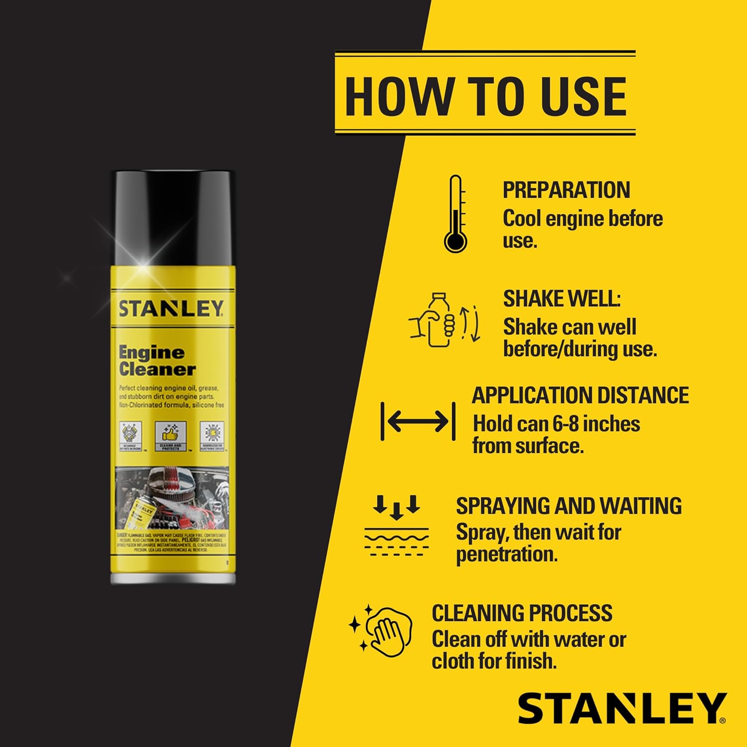STANLEY AP 92 Engine Cleaner Spray - 12x12 Fl. oz., Automotive Degreaser Spray,Use for Tight Spaces, Non-corrosive - 2 Pack