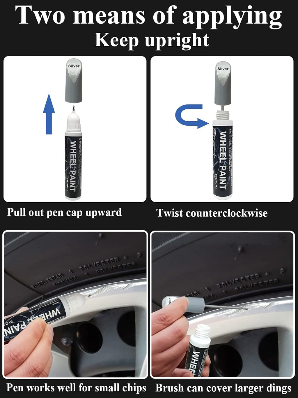 SYOAUTO Silver Rim Touch Up Paint Rim Scratch Repair Pen Wheel Touch Up Paint Car Rim Paint Pen Universal Color Silver Wheel Paint (Silver)