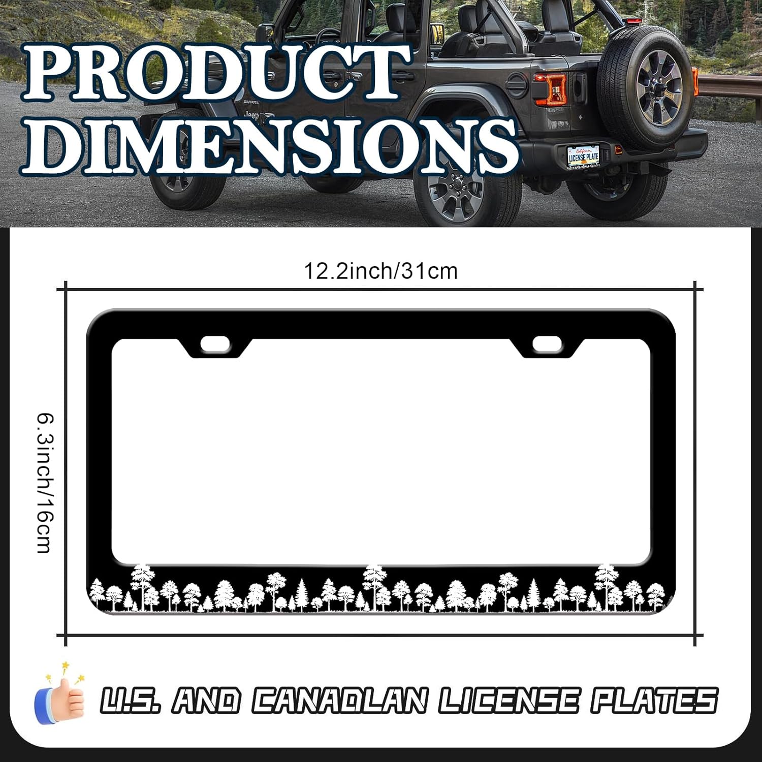 Forest License Plate Frames - 2 Pack Forest Tree Black Stainless Steel License Plate Holder,Rust-Proof Waterproof Car Decorative Tag Frame with Screws Fasteners Caps