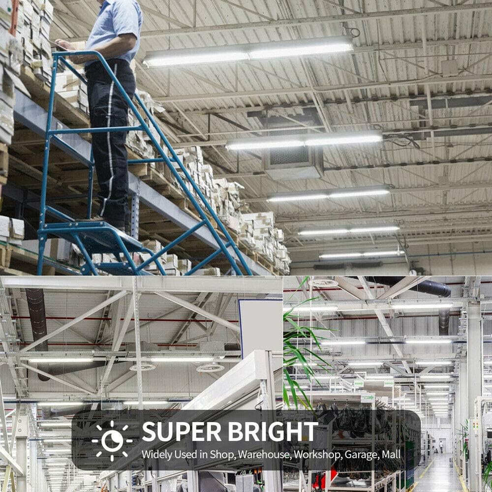 4 Pack 4FT LED Shop Light Fixture, 72W 9500LM 5000K, Daylight White, 4 Row V Shape, Clear Cover, Hight Output, Linkable Shop Lights, T8 LED Tube Lights, 4 LED shop lights for garage 4 foot with plug