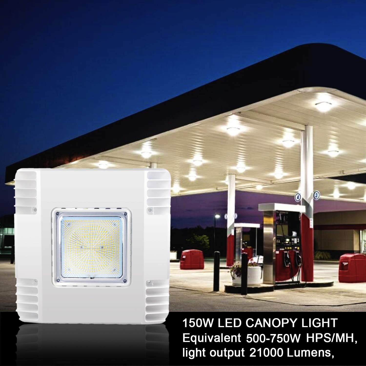 OSTEK LED Gas Station Canopy Light, 150W Carport Ceiling Light 5700K, Outdoor Rated (600W HID/HPS Equivalent), 90-277V IP65 DLC & UL Listed (150W - (1 Pack)